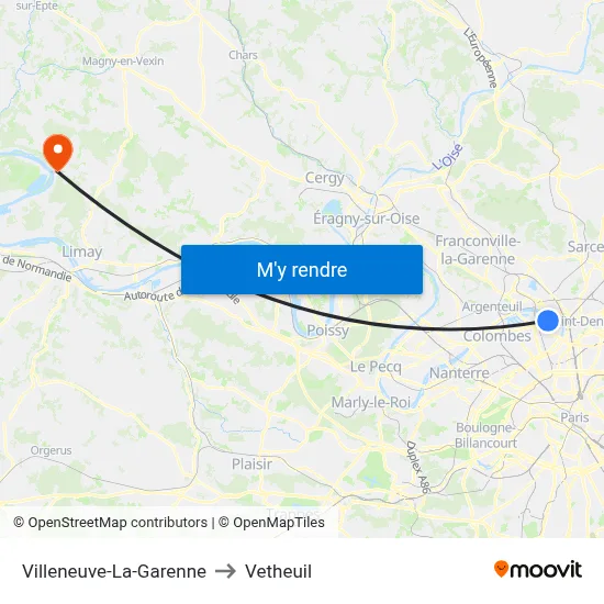 Villeneuve-La-Garenne to Vetheuil map