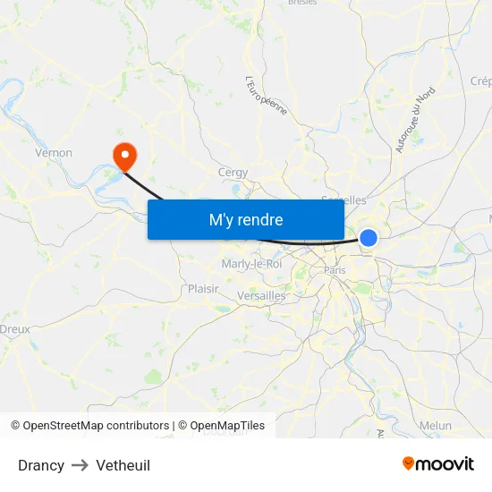 Drancy to Vetheuil map
