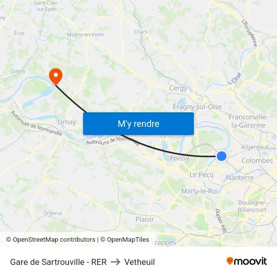 Gare de Sartrouville - RER to Vetheuil map
