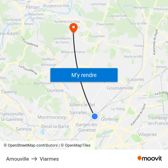 Arnouville to Viarmes map
