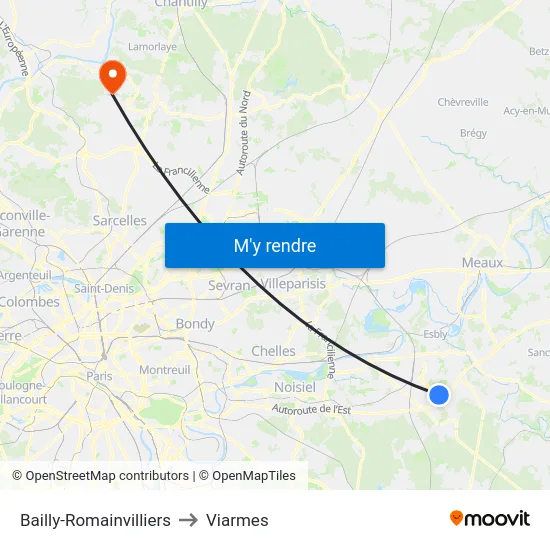 Bailly-Romainvilliers to Viarmes map