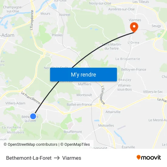 Bethemont-La-Foret to Viarmes map