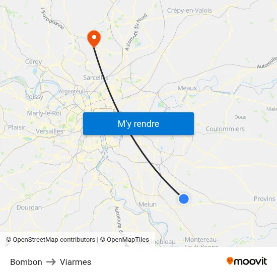 Bombon to Viarmes map