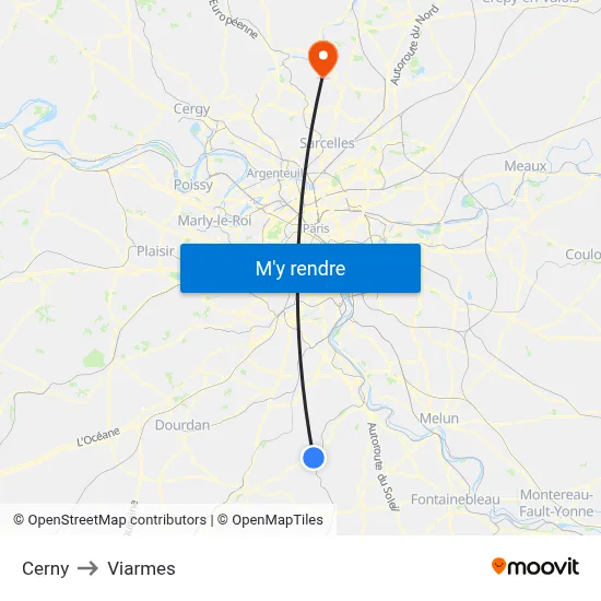 Cerny to Viarmes map