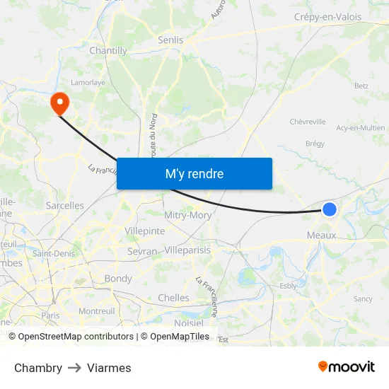Chambry to Viarmes map