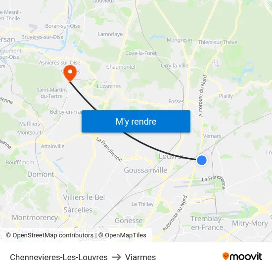 Chennevieres-Les-Louvres to Viarmes map