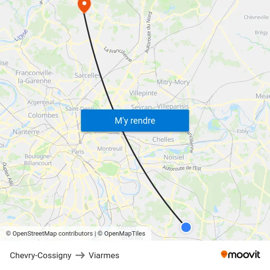 Chevry-Cossigny to Viarmes map