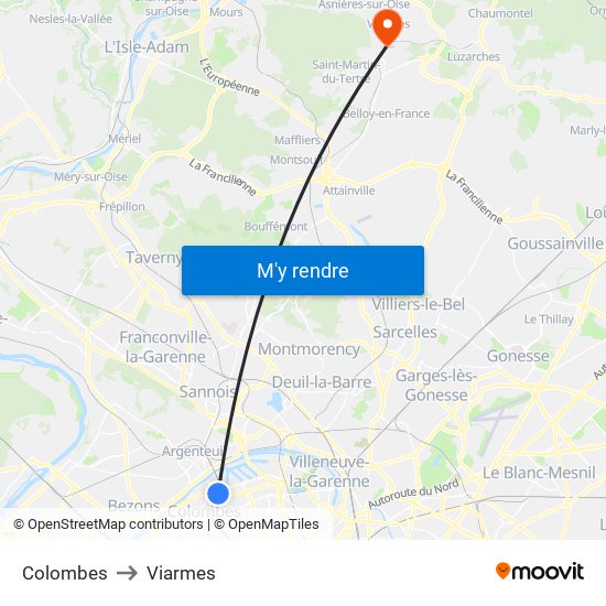 Colombes to Viarmes map