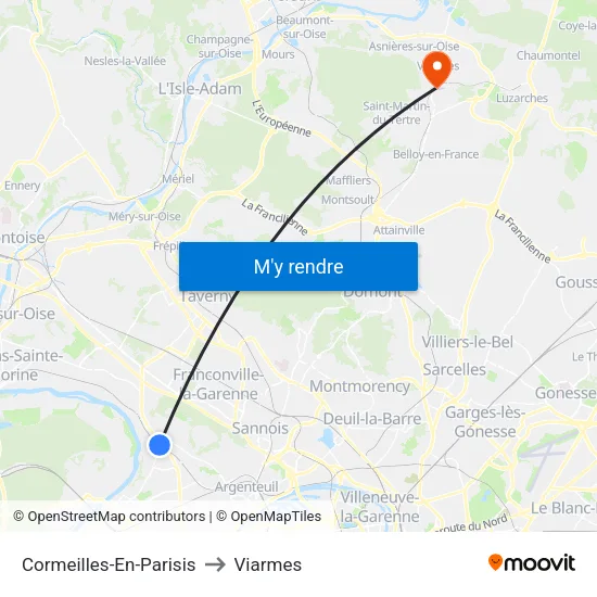 Cormeilles-En-Parisis to Viarmes map