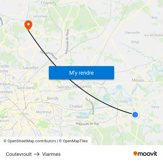 Coutevroult to Viarmes map