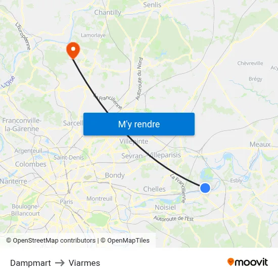 Dampmart to Viarmes map