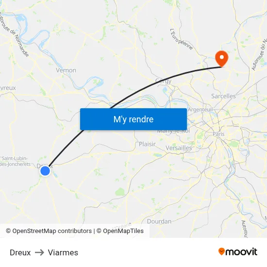 Dreux to Viarmes map