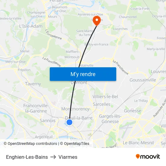 Enghien-Les-Bains to Viarmes map