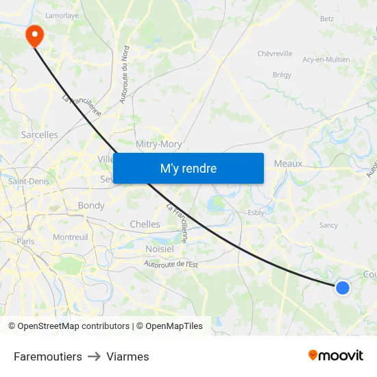 Faremoutiers to Viarmes map