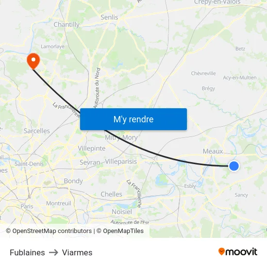 Fublaines to Viarmes map