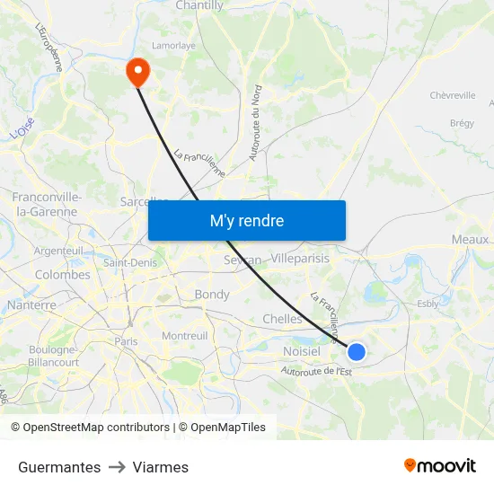 Guermantes to Viarmes map