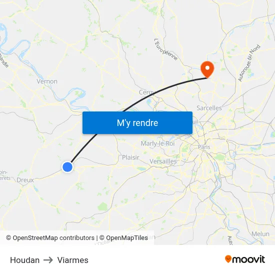 Houdan to Viarmes map