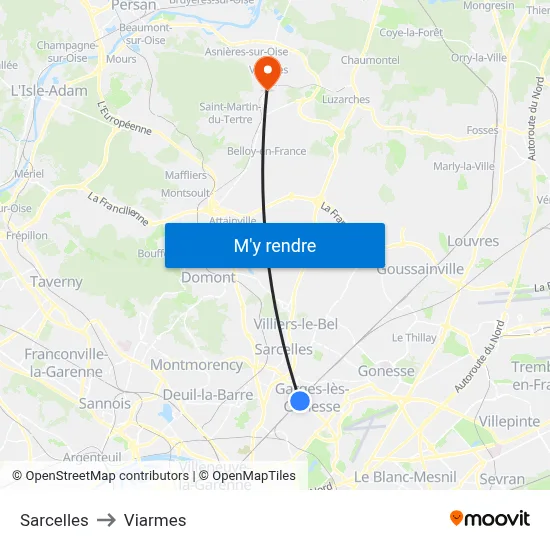Sarcelles to Viarmes map