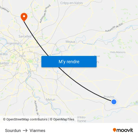 Sourdun to Viarmes map