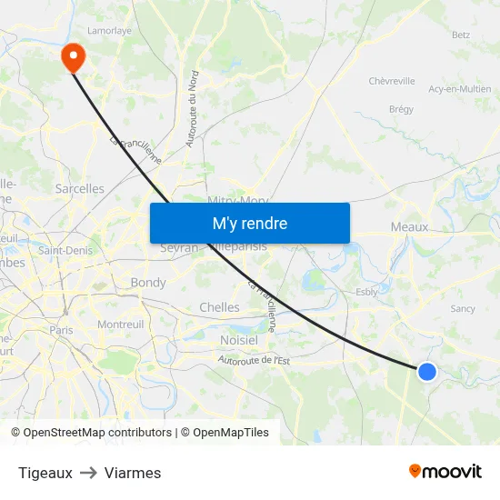 Tigeaux to Viarmes map