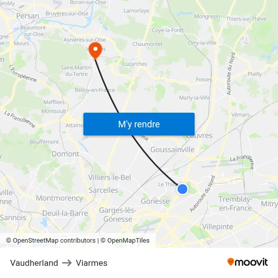 Vaudherland to Viarmes map