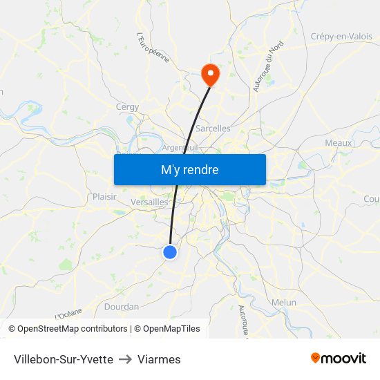 Villebon-Sur-Yvette to Viarmes map