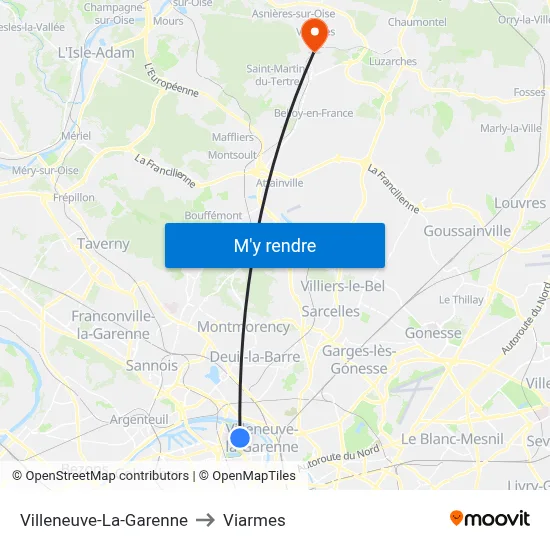 Villeneuve-La-Garenne to Viarmes map