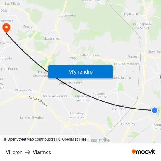 Villeron to Viarmes map