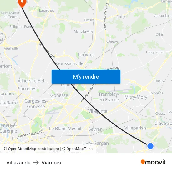 Villevaude to Viarmes map