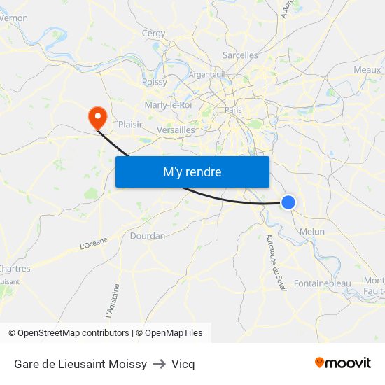 Gare de Lieusaint Moissy to Vicq map