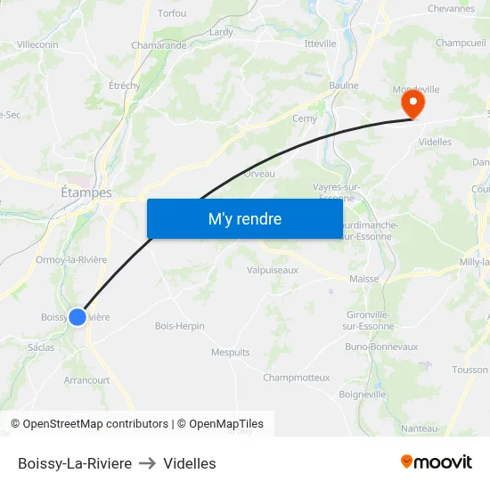Boissy-La-Riviere to Videlles map