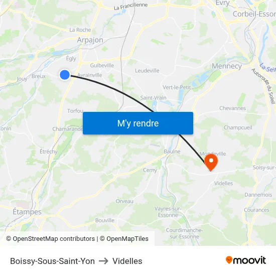 Boissy-Sous-Saint-Yon to Videlles map