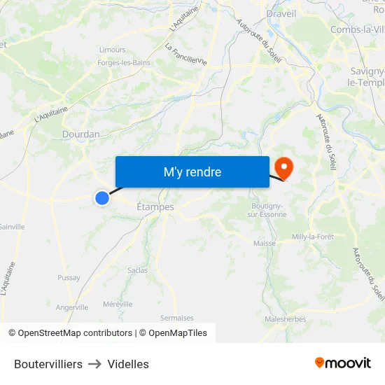 Boutervilliers to Videlles map