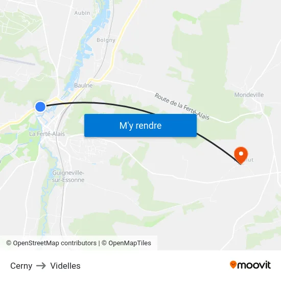 Cerny to Videlles map