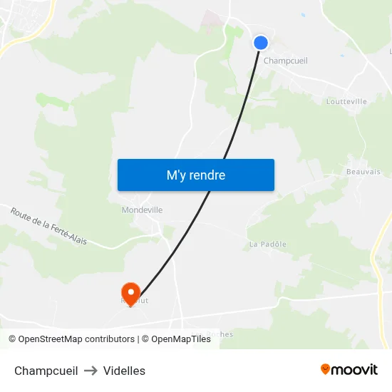 Champcueil to Videlles map