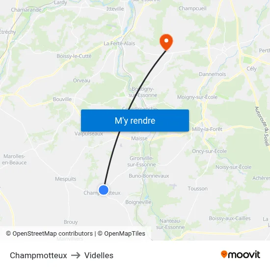 Champmotteux to Videlles map