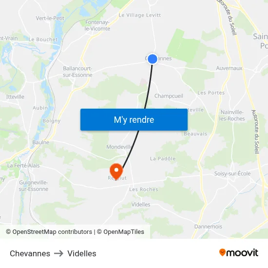 Chevannes to Videlles map