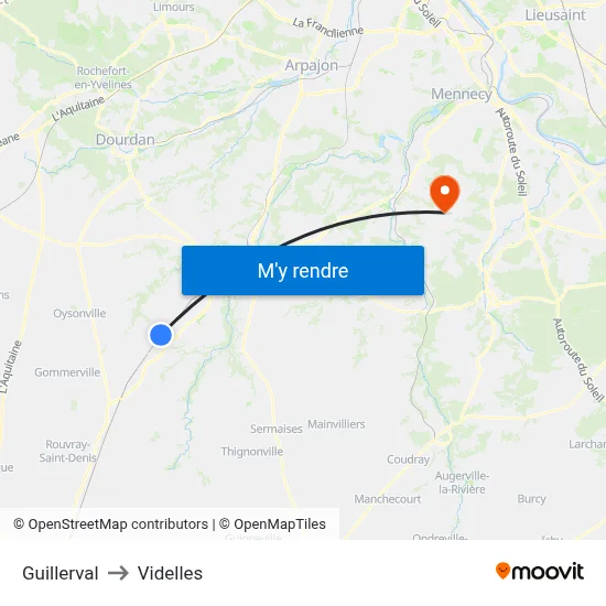 Guillerval to Videlles map
