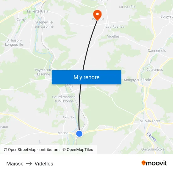 Maisse to Videlles map