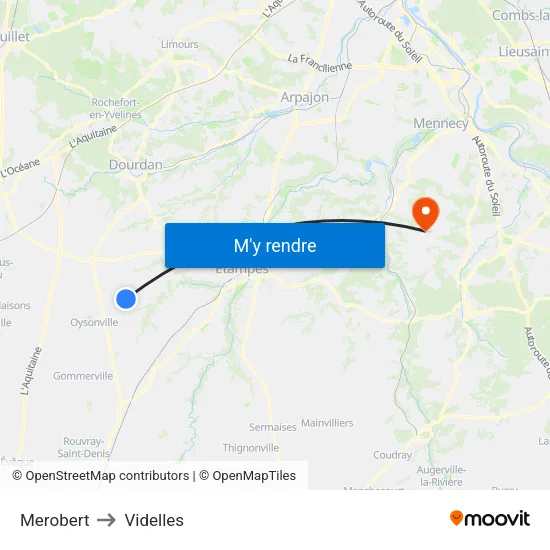 Merobert to Videlles map