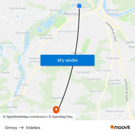 Ormoy to Videlles map