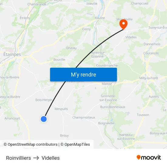 Roinvilliers to Videlles map