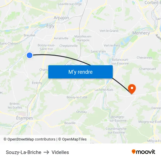 Souzy-La-Briche to Videlles map