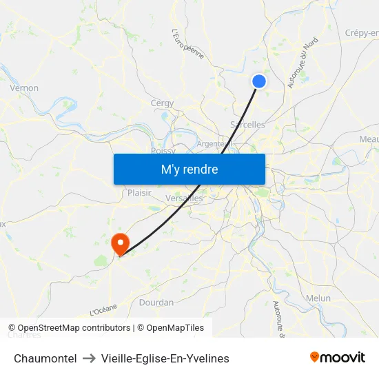 Chaumontel to Vieille-Eglise-En-Yvelines map
