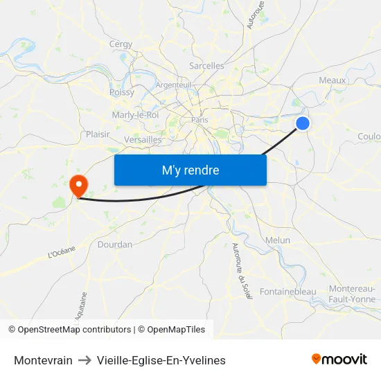 Montevrain to Vieille-Eglise-En-Yvelines map