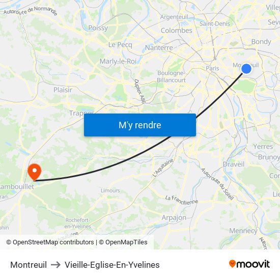Montreuil to Vieille-Eglise-En-Yvelines map
