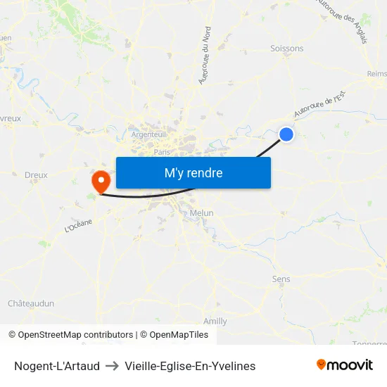 Nogent-L'Artaud to Vieille-Eglise-En-Yvelines map