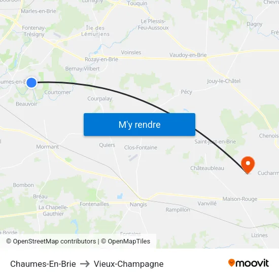 Chaumes-En-Brie to Vieux-Champagne map
