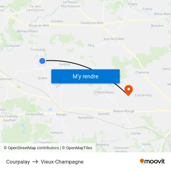 Courpalay to Vieux-Champagne map