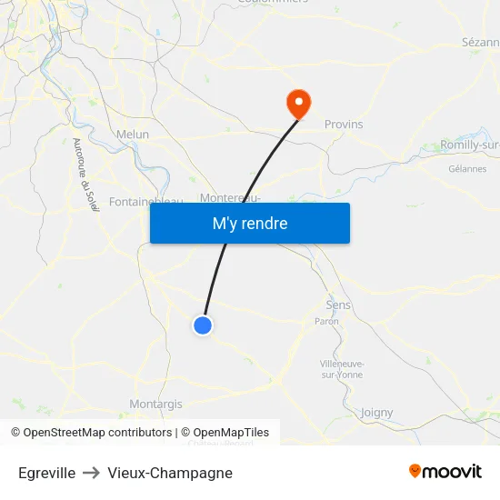 Egreville to Vieux-Champagne map